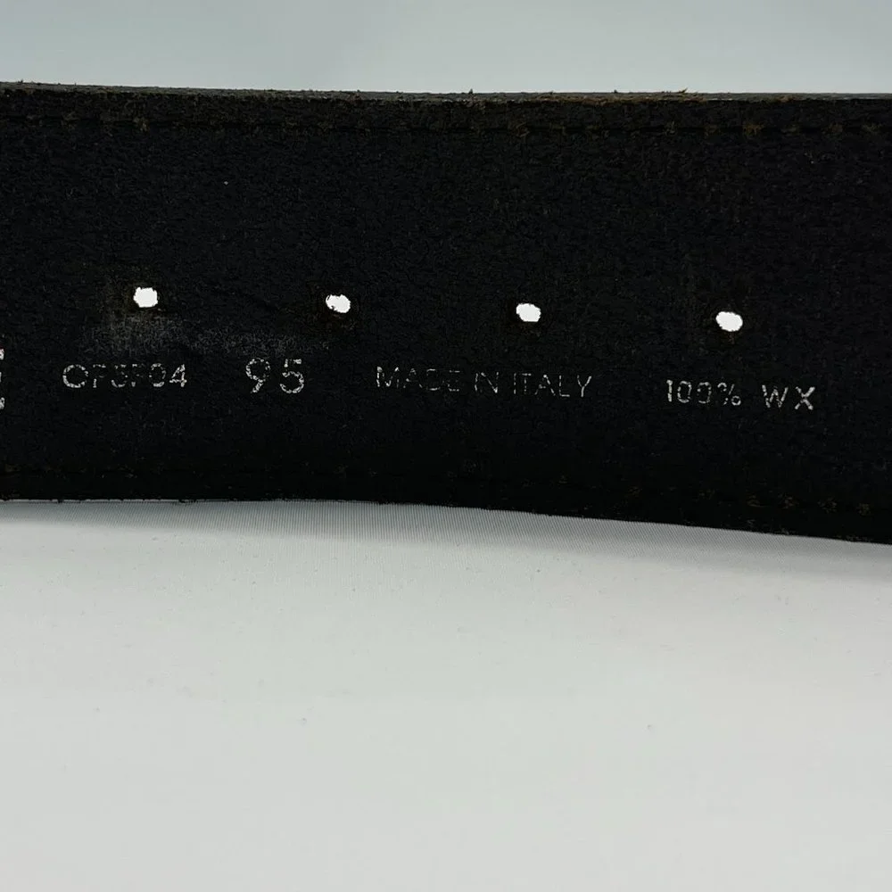 GF FERRE Black Leather Sectioned Belt with Bronze Plaques
